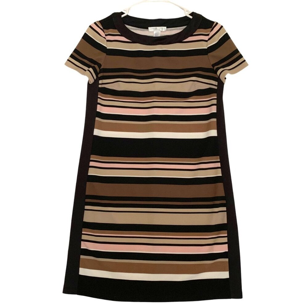 London Times Casual Dress Short Sleeve: Brown, Pink Stripes Size 6P